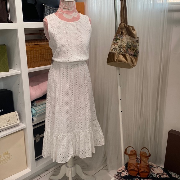 New J. Crew White 100% Cotton Classy Midi Spring Summer Dress 4 - Picture 1 of 6